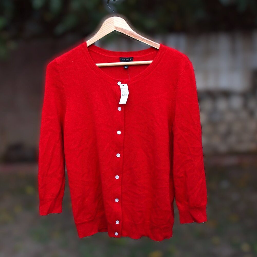 Talbots Red Cashmere Cardigan L